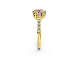 Yellow gold Fancy Pink Round Cut Solitaire Diamond Engagement Ring with Pavé Band and Six-Prong Setting_2