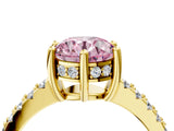 Yellow gold Fancy Pink Round Cut Solitaire Diamond Engagement Ring with Pavé Band and Six-Prong Setting_4