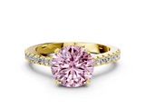 Yellow gold Fancy Pink Round  Cut Solitaire Diamond Engagement Ring with Pave Band and Four-Prong Setting