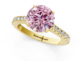 Yellow gold Fancy Pink Round  Cut Solitaire Diamond Engagement Ring with Pave Band and Four-Prong Setting_1