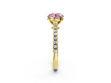 Yellow gold Fancy Pink Round  Cut Solitaire Diamond Engagement Ring with Pave Band and Four-Prong Setting_2