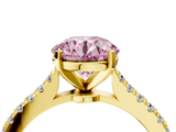 Yellow gold Fancy Pink Round  Cut Solitaire Diamond Engagement Ring with Pave Band and Four-Prong Setting_4