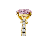 Yellow gold Fancy Pink Round  Cut Solitaire Diamond Engagement Ring with Pave Band and Four-Prong Setting_5