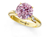 Yellow gold Fancy Pink Round Cut Solitaire Diamond Engagement Ring with Twisted Pave Band and Four-Prong Setting_4
