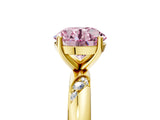 Yellow gold Fancy Pink Round Cut Solitaire Diamond Engagement Ring with Twisted Pave Band and Four-Prong Setting_8
