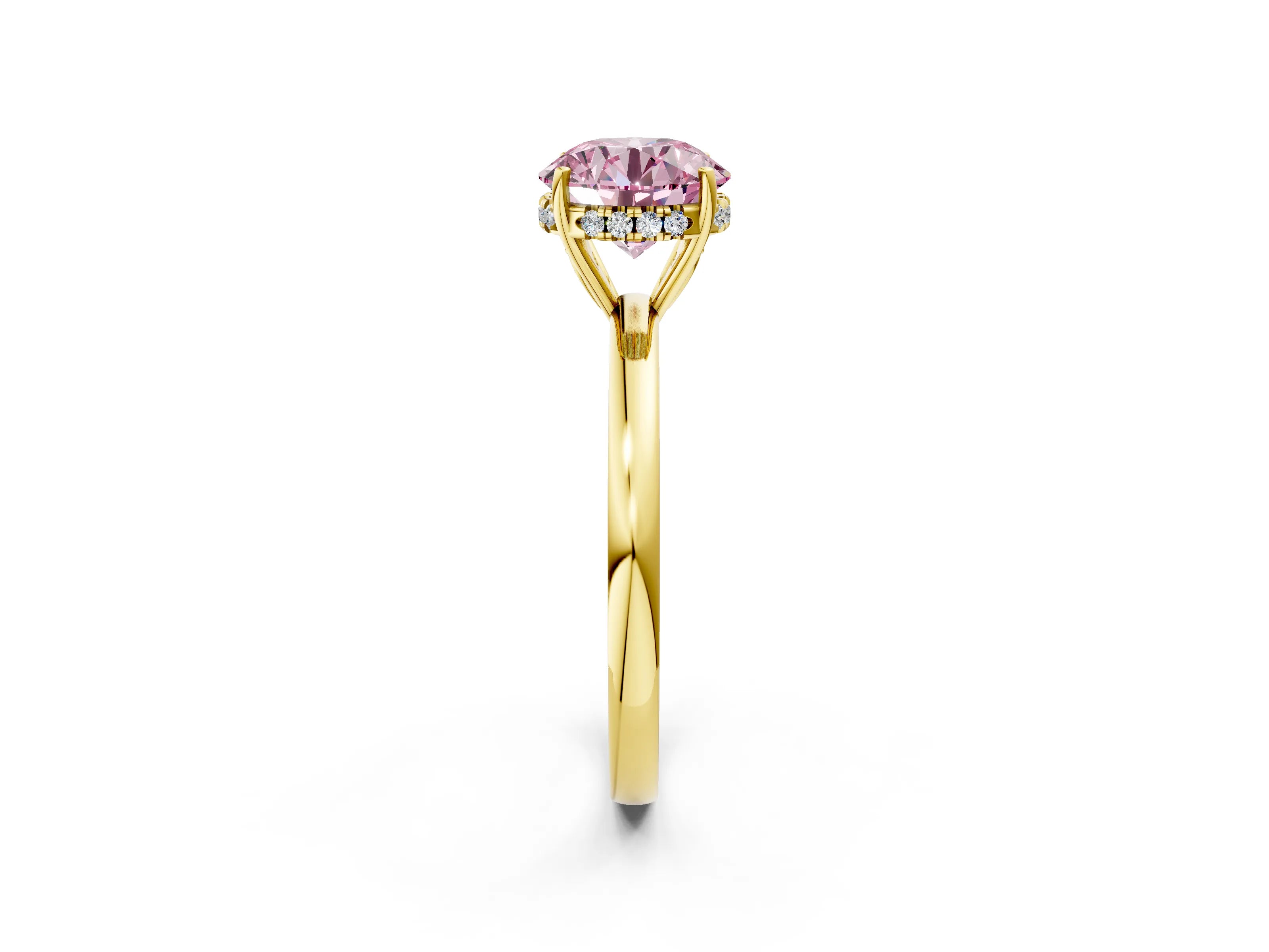Yellow gold Fancy Pink Round Cut Solitaire Diamond Ring with Prong Setting and Plain Band_2
