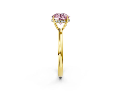 Yellow gold Fancy Pink Round Cut Solitaire Diamond Ring with Prong Setting and Plain Band_2