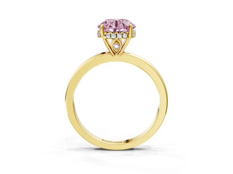 Yellow gold Fancy Pink Round Cut Solitaire Diamond Ring with Prong Setting and Plain Band_3