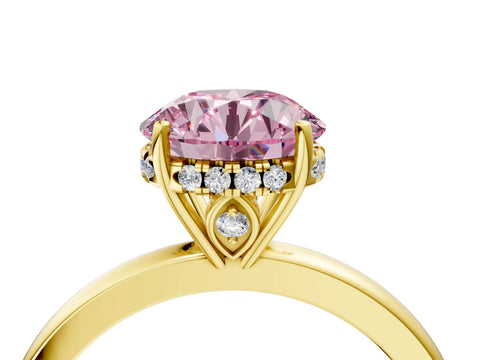 Yellow gold Fancy Pink Round Cut Solitaire Diamond Ring with Prong Setting and Plain Band_4