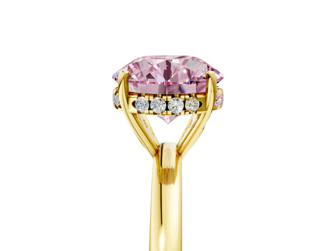 Yellow gold Fancy Pink Round Cut Solitaire Diamond Ring with Prong Setting and Plain Band_5