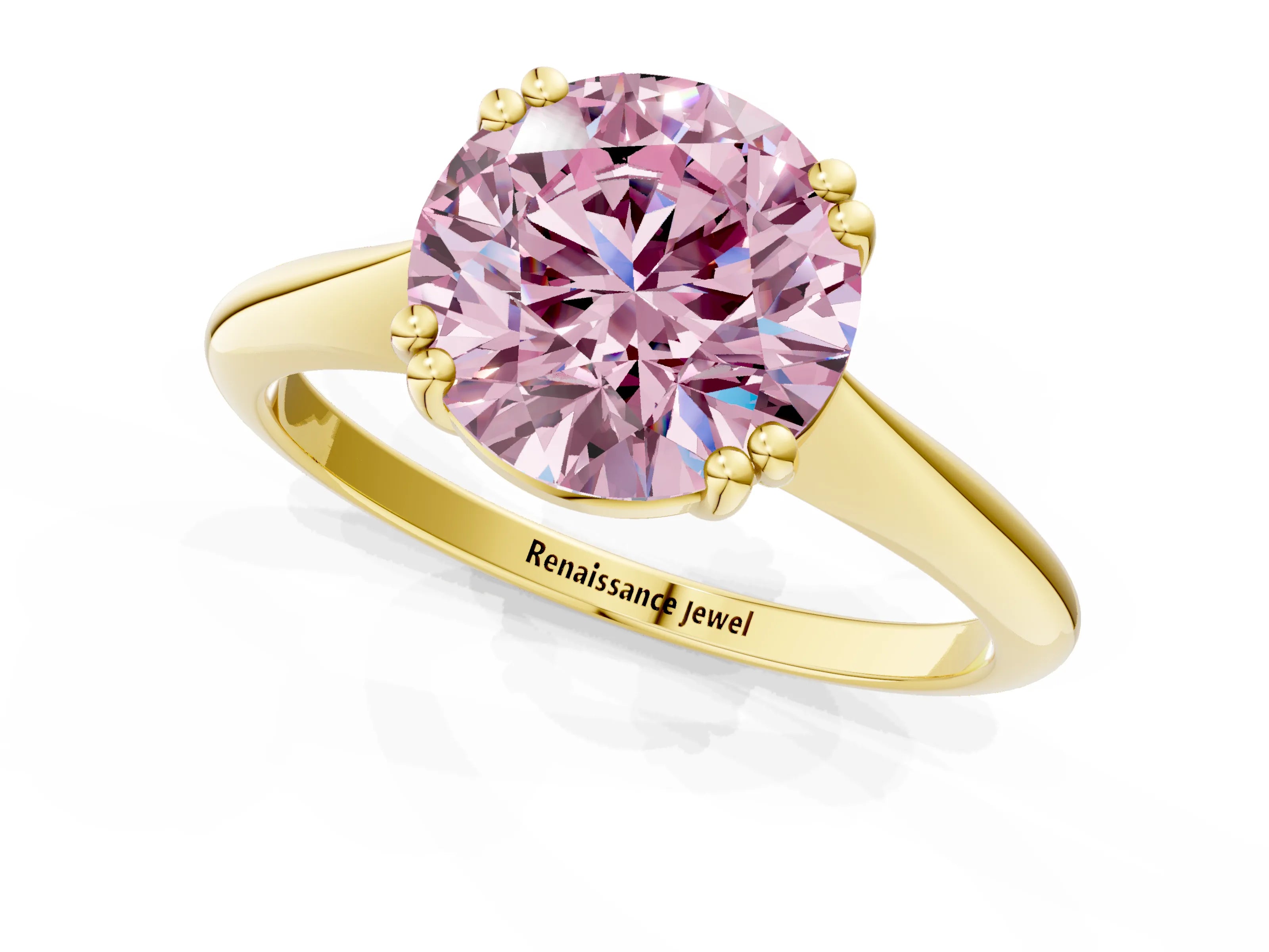 Yellow gold Fancy Pink Round Cut Solitaire Diamond Ring with Six-Prong Setting and Classic Band_1