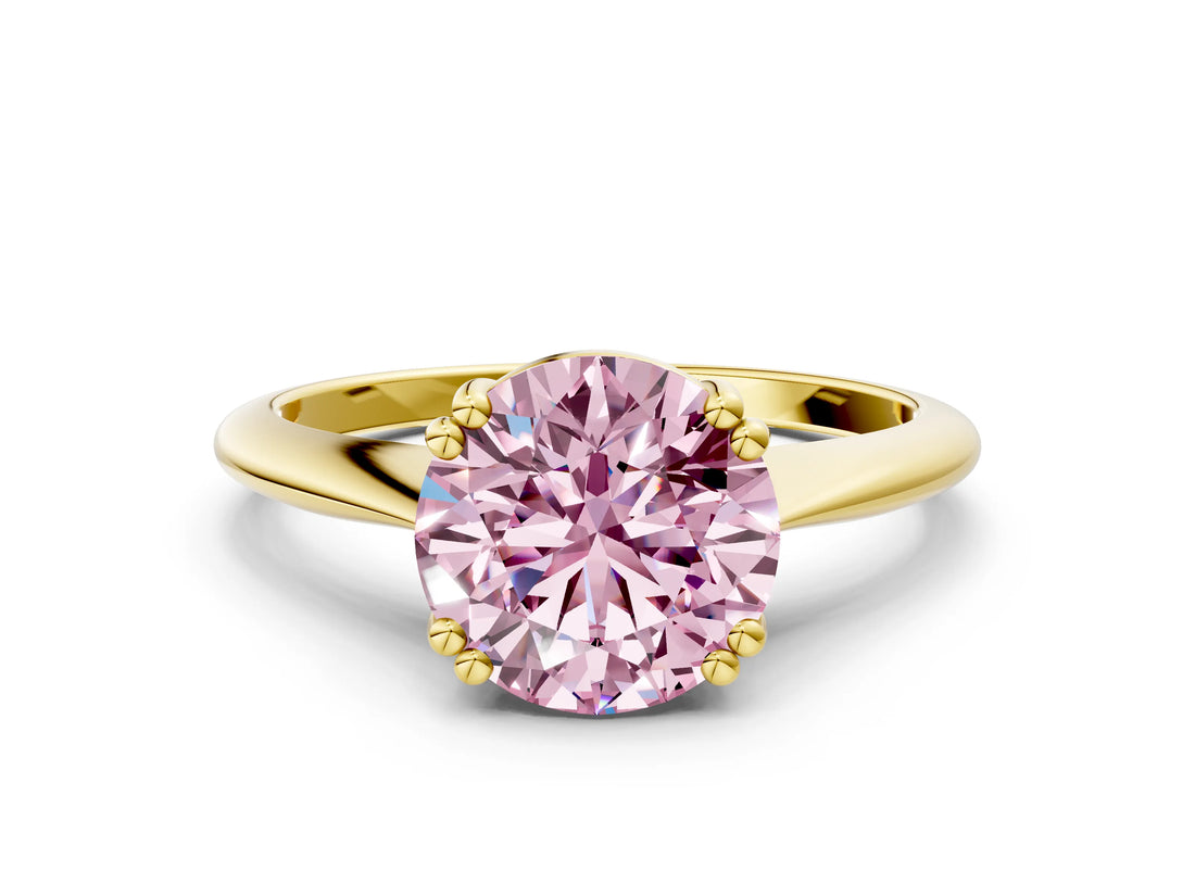 Yellow gold Fancy Pink Round Cut Solitaire Diamond Ring with Six-Prong Setting and Classic Band_12