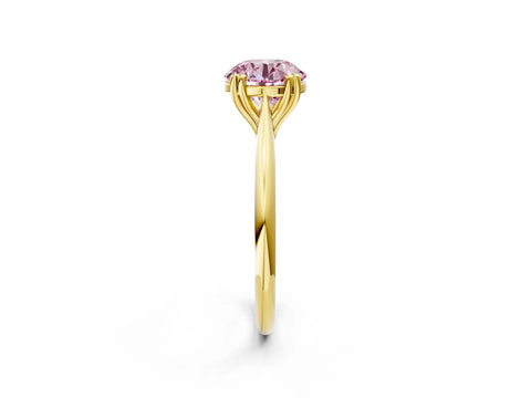 Yellow gold Fancy Pink Round Cut Solitaire Diamond Ring with Six-Prong Setting and Classic Band_2