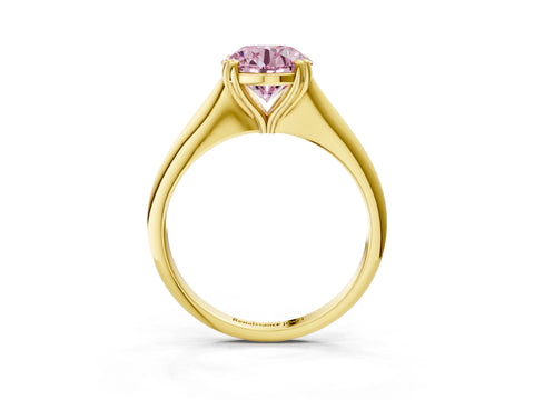 Yellow gold Fancy Pink Round Cut Solitaire Diamond Ring with Six-Prong Setting and Classic Band_3