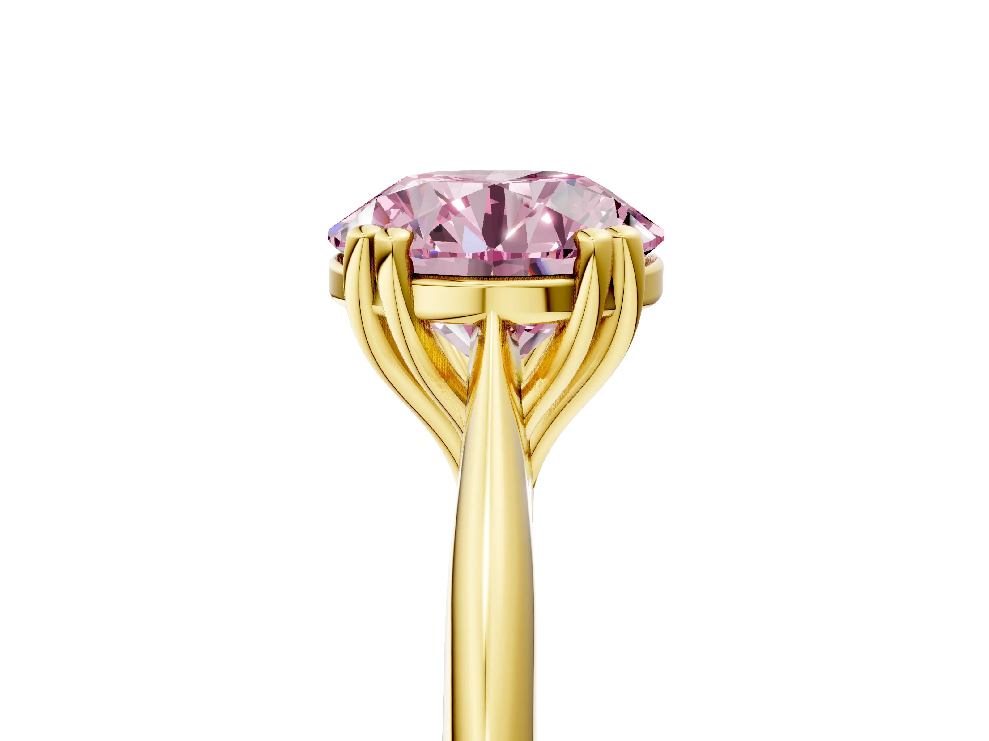 Yellow gold Fancy Pink Round Cut Solitaire Diamond Ring with Six-Prong Setting and Classic Band_5