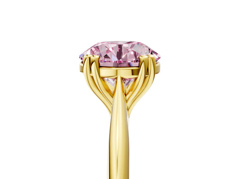Yellow gold Fancy Pink Round Cut Solitaire Diamond Ring with Six-Prong Setting and Classic Band_5
