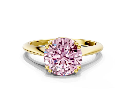 Yellow gold Fancy Pink Round Cut Solitaire Diamond Ring with Six-Prong Setting and Classic Band