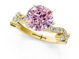 Yellow gold Fancy Pink Round  Cut Solitaire Diamond Twisted Band with Pave Setting_1