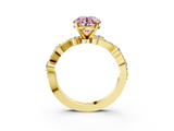 Yellow gold Fancy Pink Round  Cut Solitaire Diamond Twisted Band with Pave Setting_3