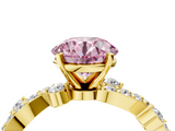 Yellow gold Fancy Pink Round  Cut Solitaire Diamond Twisted Band with Pave Setting_4