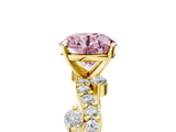Yellow gold Fancy Pink Round  Cut Solitaire Diamond Twisted Band with Pave Setting_5