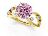 Yellow gold Fancy Pink Round  Cut Solitaire Diamond with Side Stones on Criss-Cross Band and Four-Prong Setting_1