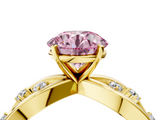 Yellow gold Fancy Pink Round  Cut Solitaire Diamond with Side Stones on Criss-Cross Band and Four-Prong Setting_4