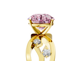 Yellow gold Fancy Pink Round  Cut Solitaire Diamond with Side Stones on Criss-Cross Band and Four-Prong Setting_5