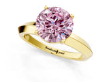 Yellow gold Fancy Pink Round  Cut Solitaire Engagement Ring with Flat Band and Four-Prong Setting 1