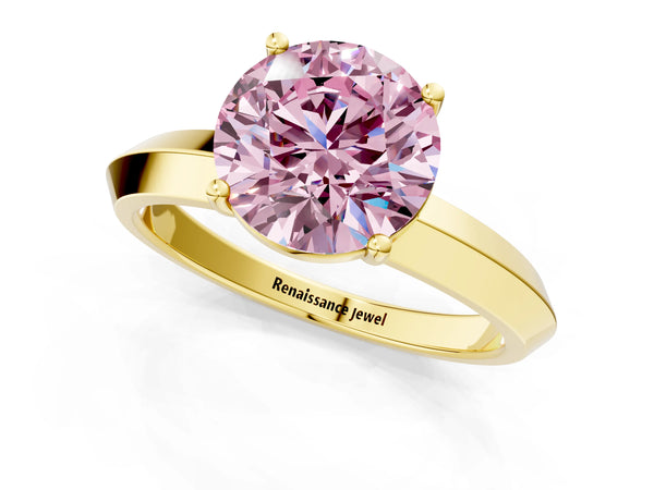 Yellow Gold Round Knife-Edge Solitaire Engagement Ring Setting for Fancy Pink Center