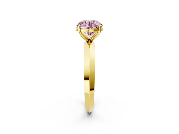 Yellow Gold Round Knife-Edge Solitaire Engagement Ring Setting for Fancy Pink Center