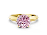 Yellow gold Fancy Pink Round  Cut Solitaire Engagement Ring with Flat Band and Four-Prong Setting