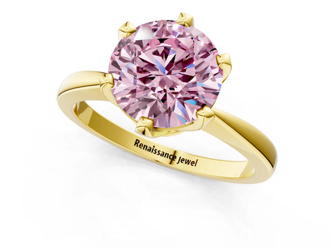 Yellow gold Fancy Pink Round Cut Solitaire Engagement Ring with Six-Prong Setting and Tapered Band_1