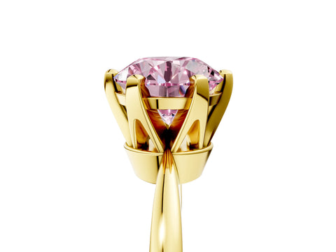 Yellow gold Fancy Pink Round Cut Solitaire Engagement Ring with Six-Prong Setting and Tapered Band_5