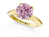 Yellow gold Fancy Pink Round  Cut Solitaire Engagement Ring with Tapered Band and Four-Prong Setting 1