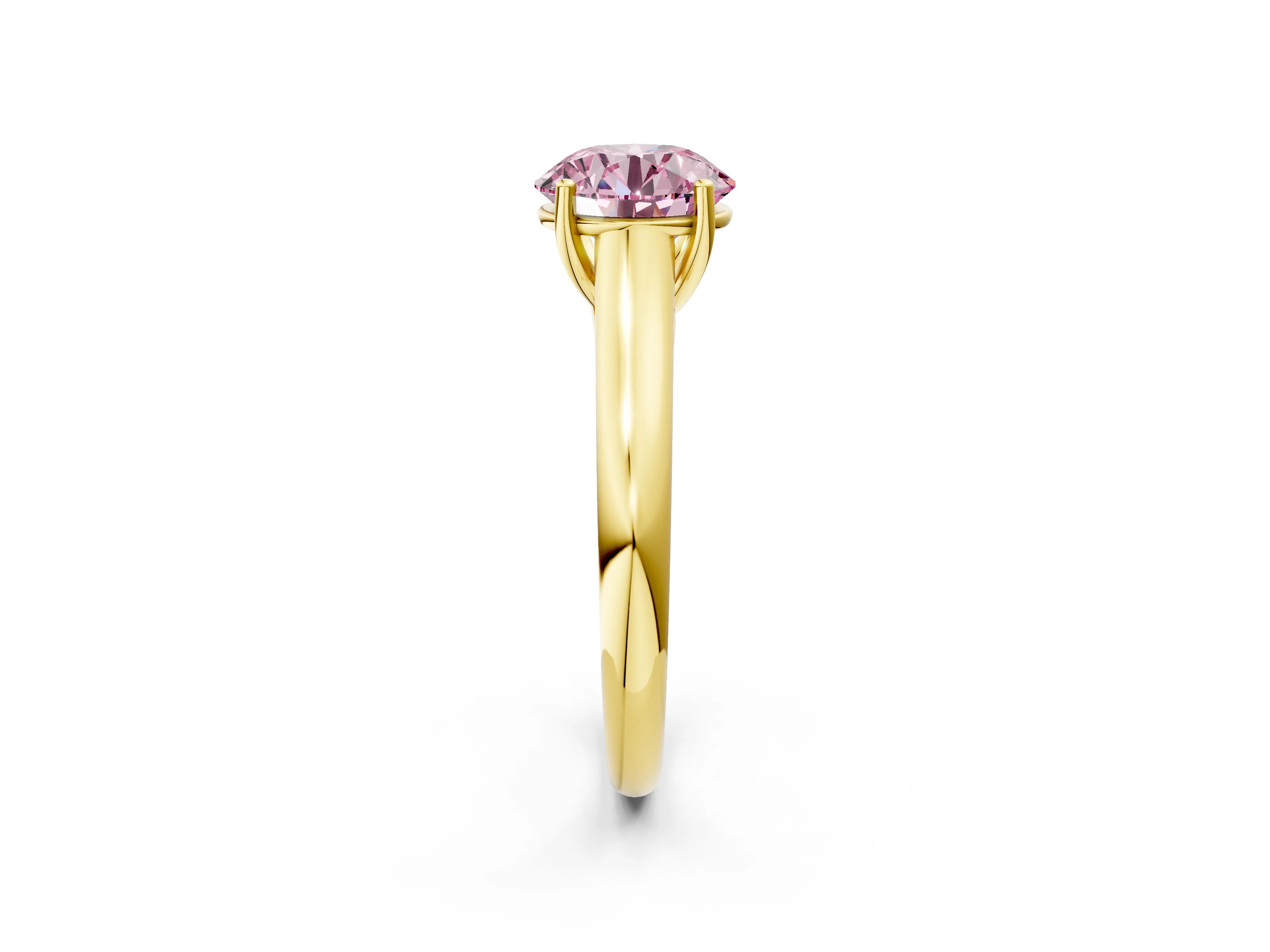 Yellow gold Fancy Pink Round Cut Solitaire Engagement Ring with Tapered Band and Four-Prong Setting_5