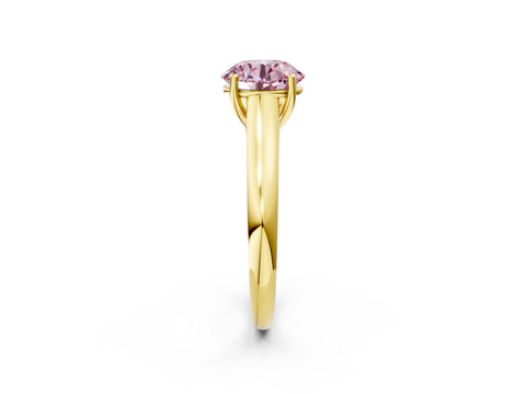 Yellow gold Fancy Pink Round Cut Solitaire Engagement Ring with Tapered Band and Four-Prong Setting_5