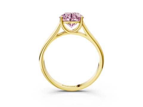Yellow gold Fancy Pink Round Cut Solitaire Engagement Ring with Tapered Band and Four-Prong Setting_6