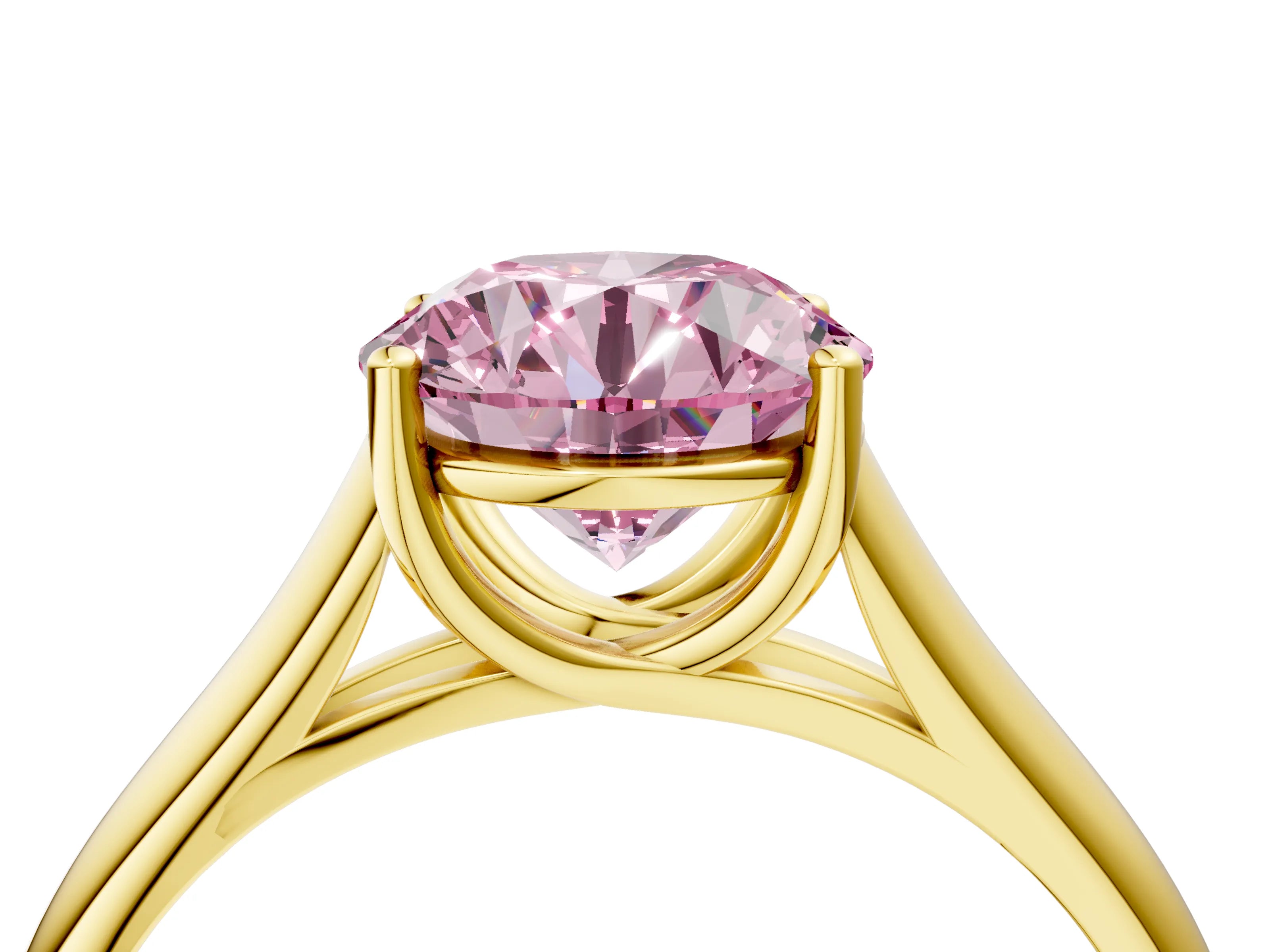 Yellow gold Fancy Pink Round Cut Solitaire Engagement Ring with Tapered Band and Four-Prong Setting_7