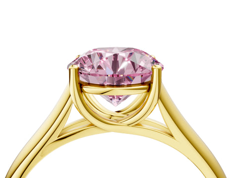 Yellow gold Fancy Pink Round Cut Solitaire Engagement Ring with Tapered Band and Four-Prong Setting_7