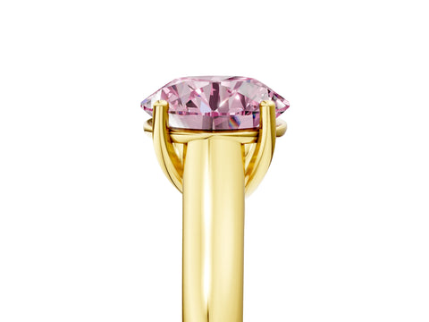 Yellow gold Fancy Pink Round Cut Solitaire Engagement Ring with Tapered Band and Four-Prong Setting_8
