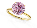Yellow gold Fancy Pink Round  Cut Solitaire Engagement Ring with Thin Band and Four-Prong Setting_4