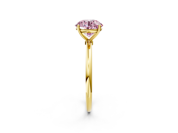 Yellow gold Fancy Pink Round  Cut Solitaire Engagement Ring with Thin Band and Four-Prong Setting