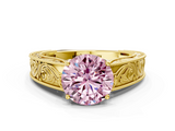 Yellow gold Fancy Pink Round  Cut Solitaire Engraved Band with Four-Prong Setting
