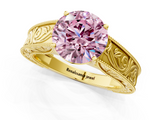 Yellow gold Fancy Pink Round  Cut Solitaire Engraved Band with Four-Prong Setting_1