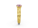 Yellow gold Fancy Pink Round  Cut Solitaire Engraved Band with Four-Prong Setting_2