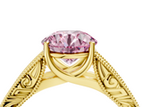 Yellow gold Fancy Pink Round  Cut Solitaire Engraved Band with Four-Prong Setting_4