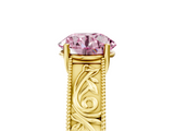Yellow gold Fancy Pink Round  Cut Solitaire Engraved Band with Four-Prong Setting_5