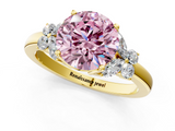 Yellow gold Fancy Pink Round  Cut Solitaire Floral Diamond Ring with Four-Prong Setting_1