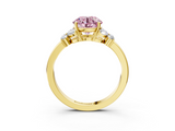 Yellow gold Fancy Pink Round  Cut Solitaire Floral Diamond Ring with Four-Prong Setting_3